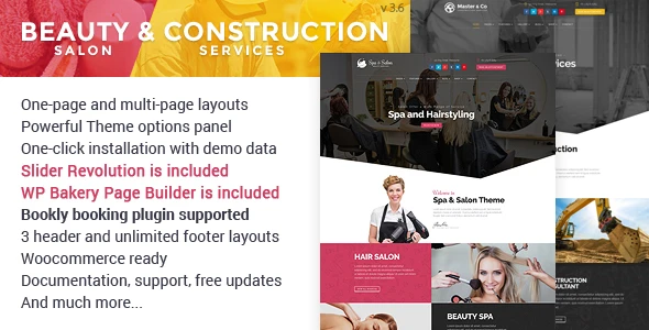Beauty Salon &amp; Construction Services WordPress Theme