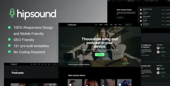 Hipsound – Music Streaming &amp; Podcast Elementor Template Kit