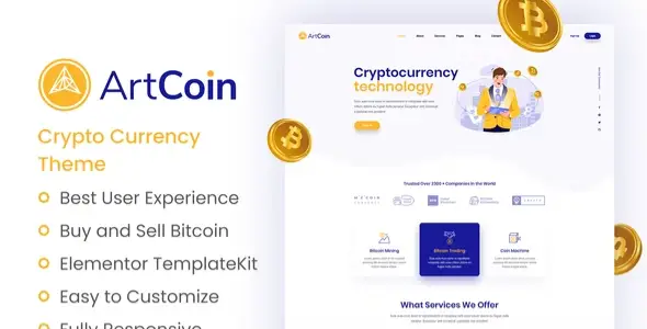ArtCoin Bitcoin &amp; Cryptocurrency Elementor Template Kit