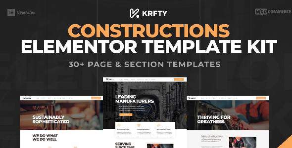 KRAFTY – Construction &amp; Industry Elementor Template Kit