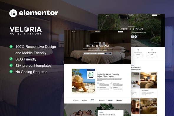 Veloria - Hotel &amp; Resort Elementor Pro Template Kit