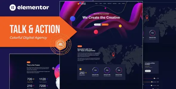 Talk &amp; Action – Colorful Digital Agency Elementor Template Kit