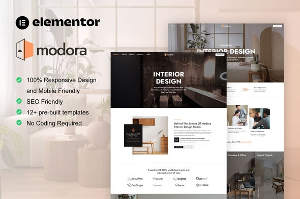 Modora - Interior Design &amp; Architecture Service Elementor Pro Template Kit
