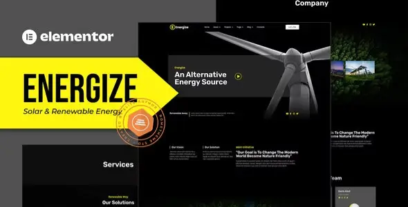 Energize – Solar &amp; Renewable Energy Elementor Template Kit