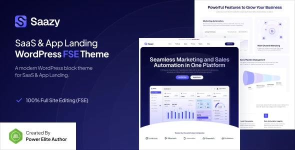 Saazy – SaaS &amp; App Landing Page FSE WordPress Theme